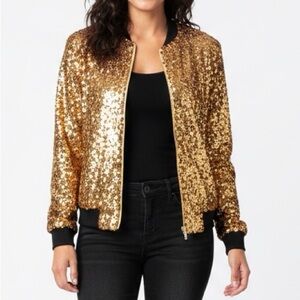 NEW Gold Sequin Glam Bomber Jacket - Party/Concert/Holiday - L